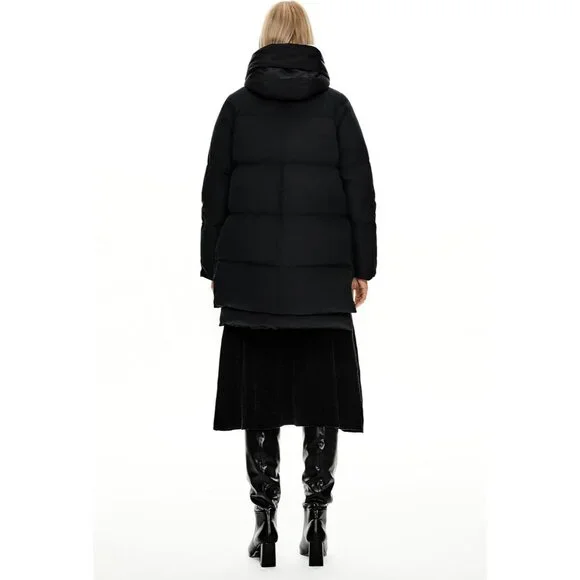 Women's Thickened Black Clothing Down Vest Jacket Warm Fleece Lined Hood Coat